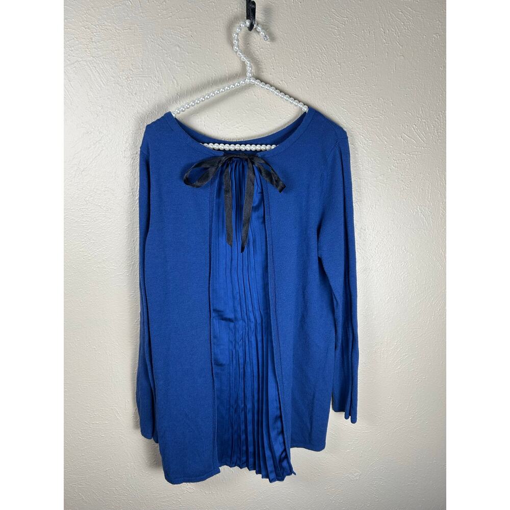 Soft Surroundings Wool Sweater Size Medium Blue Knit Mixed Media Pullover Preppy - Picture 6 of 9